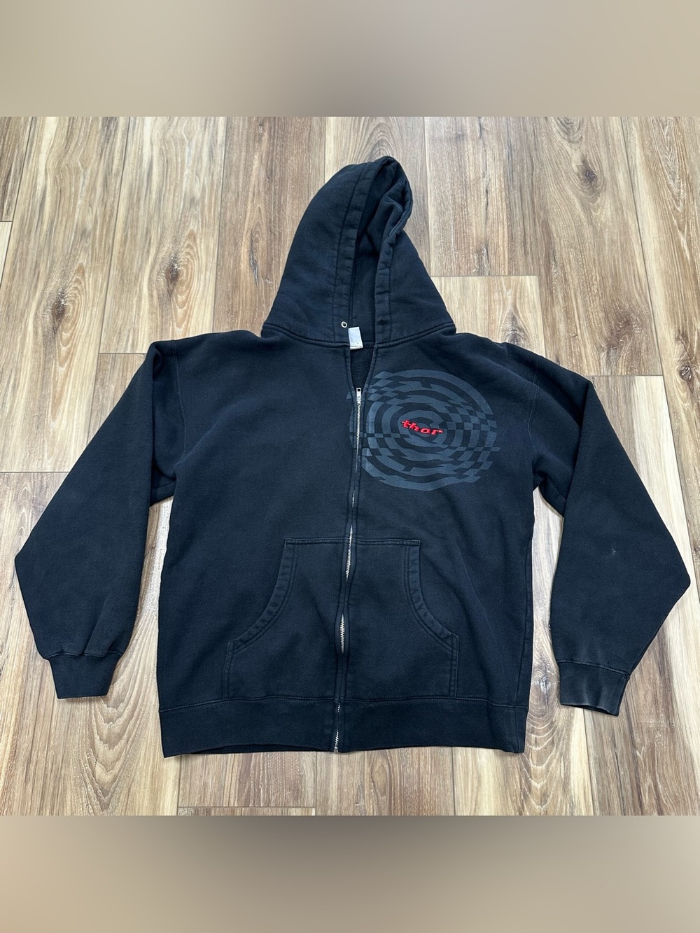 Vintage Y2K Thor MX Racing Motocross Full ZIp Hoodie Made in USA, Black, Large